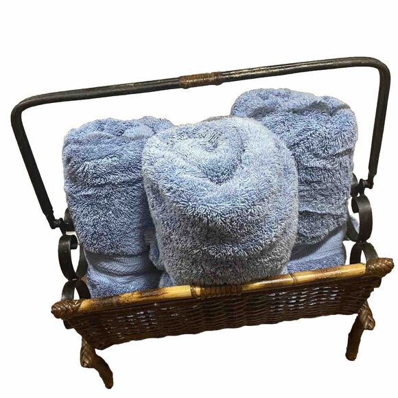 Wicker Rattan Bamboo Cane Wrought Iron Vintage Towel Magazine Rack MCM Bohemian - Picture 8 of 16